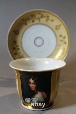 German Late Biedermeier Period Porcelain Hand Painted Portrait Cup/Saucer c. 1845