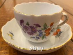 German Meissen Hand Painted Porcelain Demitasse Cup & Saucer Floral