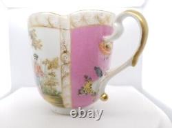 German Porcelain Floral Pink Lobed Form Cabinet Tea Cup & Saucer