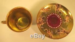 Gilt & Jeweled CHERUBS CUP & SAUCER Putti Footed Porcelain