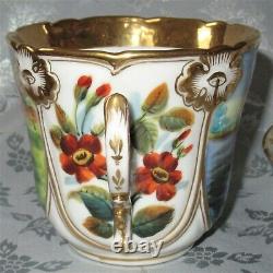 Gorgeous Antique Cup Saucer Paris Porcelain For Chocolate Hand Painted XIX Eme