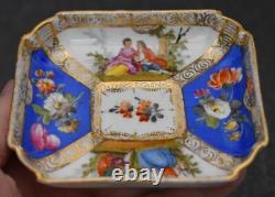 Gorgeous Antique Hnd Ptd Dresden Floral Courting Scene Demitasse Cup & Saucer #2
