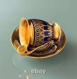 Gorgeous Antique Old Paris Porcelain Empire Period Cup and Saucer c1820-1829