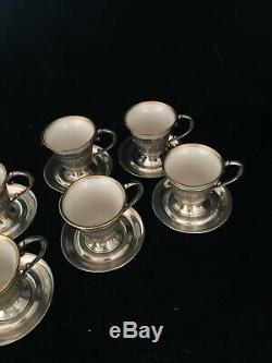 Gorham Sterling Silver & Lenox Porcelain Demitasse Cup & Saucer Set Of 6 210g