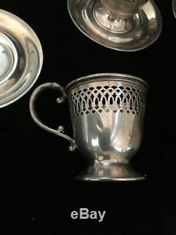Gorham Sterling Silver & Lenox Porcelain Demitasse Cup & Saucer Set Of 6 210g