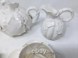 Graces Teaware Pumpkin Vine & Leaf Teapot 2 Cups And Saucers Cream Sugar Butter