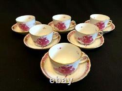 HEREND PORCELAIN CHINESE BOUQUET RASPBERRY MOCHA CUP AND SAUCER 1728/AP (6pcs.)