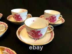 HEREND PORCELAIN CHINESE BOUQUET RASPBERRY MOCHA CUP AND SAUCER 1728/AP (6pcs.)
