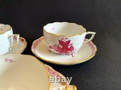 HEREND PORCELAIN CHINESE BOUQUET RASPBERRY TEA CUP AND SAUCER 724/AP (6pcs.)
