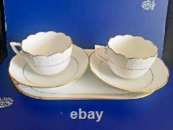 HEREND PORCELAIN GOLD PLATTED MOCHA CUP AND SAUCER + SERVING TRAY (5pcs.)