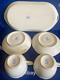 HEREND PORCELAIN GOLD PLATTED MOCHA CUP AND SAUCER + SERVING TRAY (5pcs.)