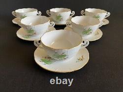 HEREND PORCELAIN HANDPAINTED SOUP CUP AND SAUCER WITH ROSEHIP PATTERN (6pcs.)