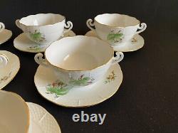 HEREND PORCELAIN HANDPAINTED SOUP CUP AND SAUCER WITH ROSEHIP PATTERN (6pcs.)