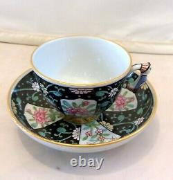 HEREND Siang Noir Coffee Cup&Saucer Mandarin Hungarian Hand Painted Porcelain