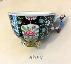 HEREND Siang Noir Coffee Cup&Saucer Mandarin Hungarian Hand Painted Porcelain