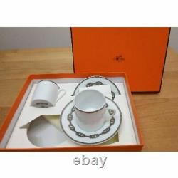 HERMES 002716P2 Porcelain Cup Saucer Chaine d'ancre 2 set Tea Coffee