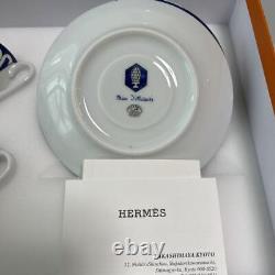 HERMES Bleu d'Ailleurs Tea Cup Saucer 2 Sets Porcelain Blue Tableware with Box