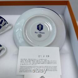 HERMES Bleu d'Ailleurs Tea Cup Saucer 2 Sets Porcelain Blue Tableware with Box