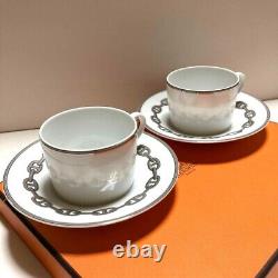 HERMES Chaine d'Ancre PLATINE color Tea Cup & Saucer Set of 2 Pottery Used