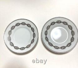 HERMES Chaine d'Ancre PLATINE color Tea Cup & Saucer Set of 2 Pottery Used