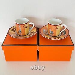 HERMES Demitasse Cup & Saucer Porcelain Tableware AFRICA Orange Pair Set Unused