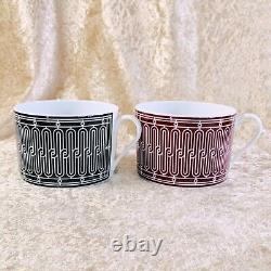 HERMES Large Morning Cup Saucer Black & Red H Deco Porcelain Tableware 2 Sets