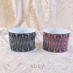 HERMES Large Morning Cup Saucer Black & Red H Deco Porcelain Tableware 2 Sets