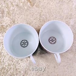 HERMES Large Morning Cup Saucer Black & Red H Deco Porcelain Tableware 2 Sets