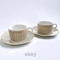 HERMES Large Morning Soup Cup Saucer Mosaique Au 24 Gold 2 Sets Authentic