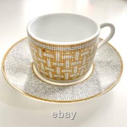 HERMES Large Morning Soup Cup Saucer Mosaique Au 24 Gold 2 Sets Authentic