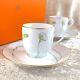 Hermes Paris Demitasse Cup & Saucer Porcelain Nil Nile Gold Rim 2 Sets Withbox