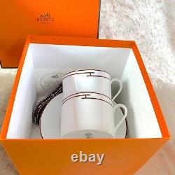 HERMES PARIS Rythme RHYTHM Large Morning Soup Cup & Saucer RED 2 Sets withCase