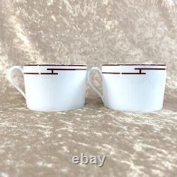 HERMES PARIS Rythme RHYTHM Large Morning Soup Cup & Saucer RED 2 Sets withCase