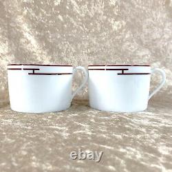 HERMES PARIS Rythme RHYTHM Large Morning Soup Cup & Saucer RED 2 Sets withCase