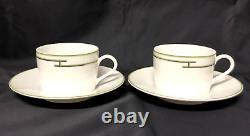 HERMES PARIS Tea Cup & Saucer Porcelain Rythme RHYTHM GREEN x 2 Sets