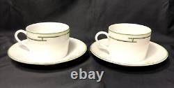 HERMES PARIS Tea Cup & Saucer Porcelain Rythme RHYTHM GREEN x 2 Sets