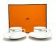 Hermes Paris Tea Cup & Saucer Porcelain Rythme Rhythm Green X 2 Sets With Box