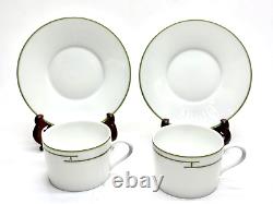 HERMES PARIS Tea Cup & Saucer Porcelain Rythme RHYTHM GREEN x 2 Sets With Box