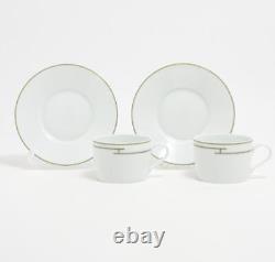 HERMES PARIS Tea Cup & Saucer Porcelain Rythme RHYTHM GREEN x 2 Sets With Box JP