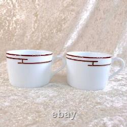 HERMES PARIS Tea Cup & Saucer Porcelain Rythme RHYTHM RED 2 Sets withBox
