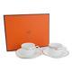 Hermes Paris Tea Cup & Saucer Porcelain Rythme Rhythm Red Green 2 Sets With Box