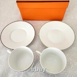 HERMES PARIS Tea Cup & Saucer Porcelain Rythme RHYTHM RED GREEN 2 Sets With Box