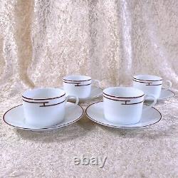 HERMES PARIS Tea Cup & Saucer Porcelain Rythme RHYTHM RED x 4 Sets