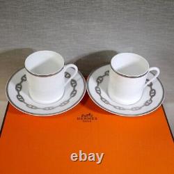 HERMES PARIS Tea Cup & Saucer Porcelain Rythme RHYTHM White Pair Used Japan