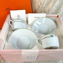 HERMES PARIS Tea Cup & Saucer x 2 Sets Porcelain Tableware RHYTHM Green with Case