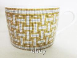 HERMES Porcelain 2 Tea Cup & Saucer Tableware Set Mosaique Au 24 Gold with Box