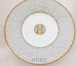 HERMES Porcelain 2 Tea Cup & Saucer Tableware Set Mosaique Au 24 Gold with Box