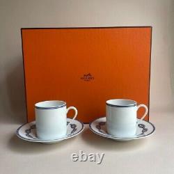 HERMES Porcelain Chaine d'ancre Demitasse Cup & Saucer Tableware Pair Espresso