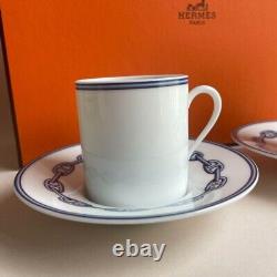 HERMES Porcelain Chaine d'ancre Demitasse Cup & Saucer Tableware Pair Espresso