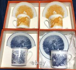 HERMES Porcelain Coffee Cup Saucer Animalia Tableware 4 set Ornament Auth New